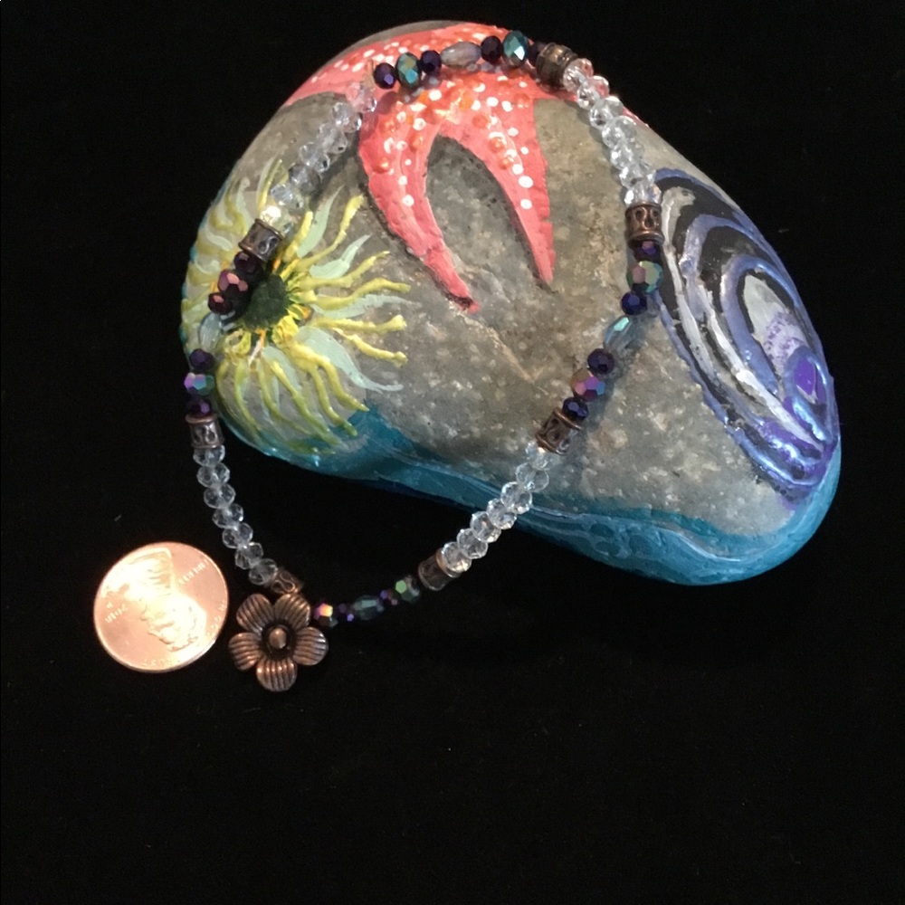 Handmade beaded bracelet w/ copper flower metal..